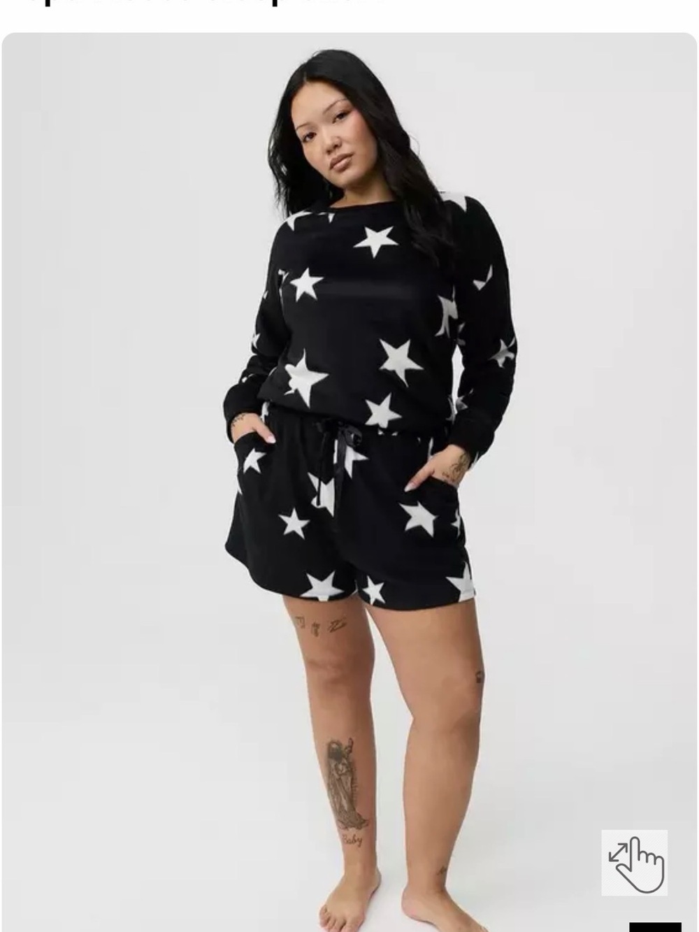 Torrid Fuzzy Fleece Blackw/White Stars Spa Pajama/Loungewear Set Shorts1XTop2X